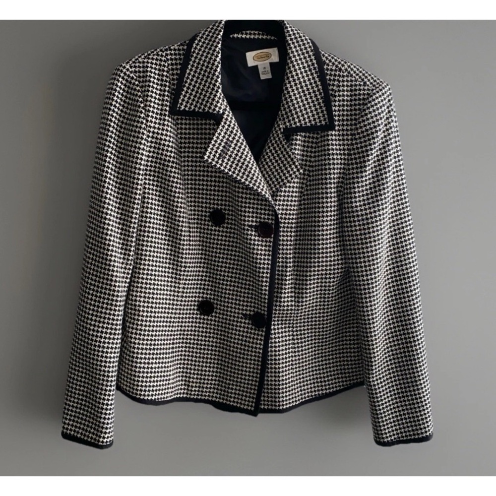Talbots Houndstooth Blazer Jacket Women’s Size 10 Wool Silk Poly Blend